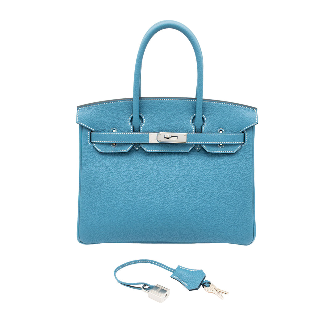 HERMÈS Birkin 30 New Bleu Jean Togo Palladium Hardware (PHW) Stamp B