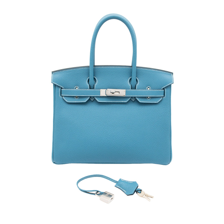 HERMÈS Birkin 30 New Bleu Jean Togo Palladium Hardware (PHW) Stamp B