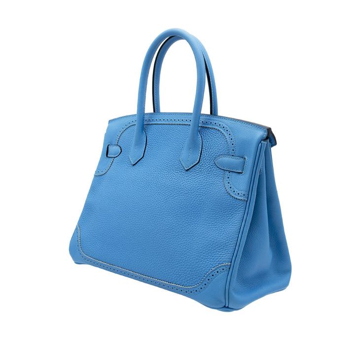 Hermès Birkin 30 Ghillies Bleu Paradis Clemence/Evercolor PHW Stempel A