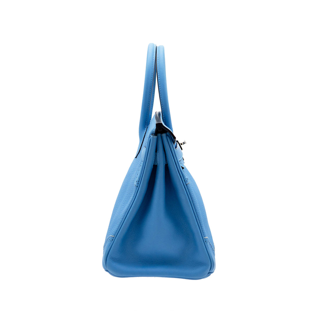 Hermès Birkin 30 Ghillies Bleu Paradis Clemence/Evercolor PHW Stempel A