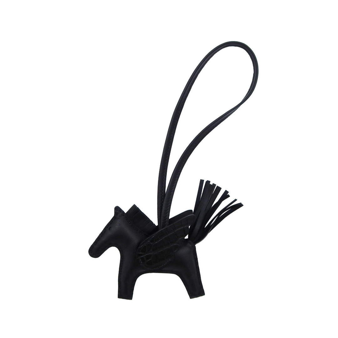 HERMÈS Charm Pegasus Touch PM Black Alligator Matte/Agneau Milo Stempel K
