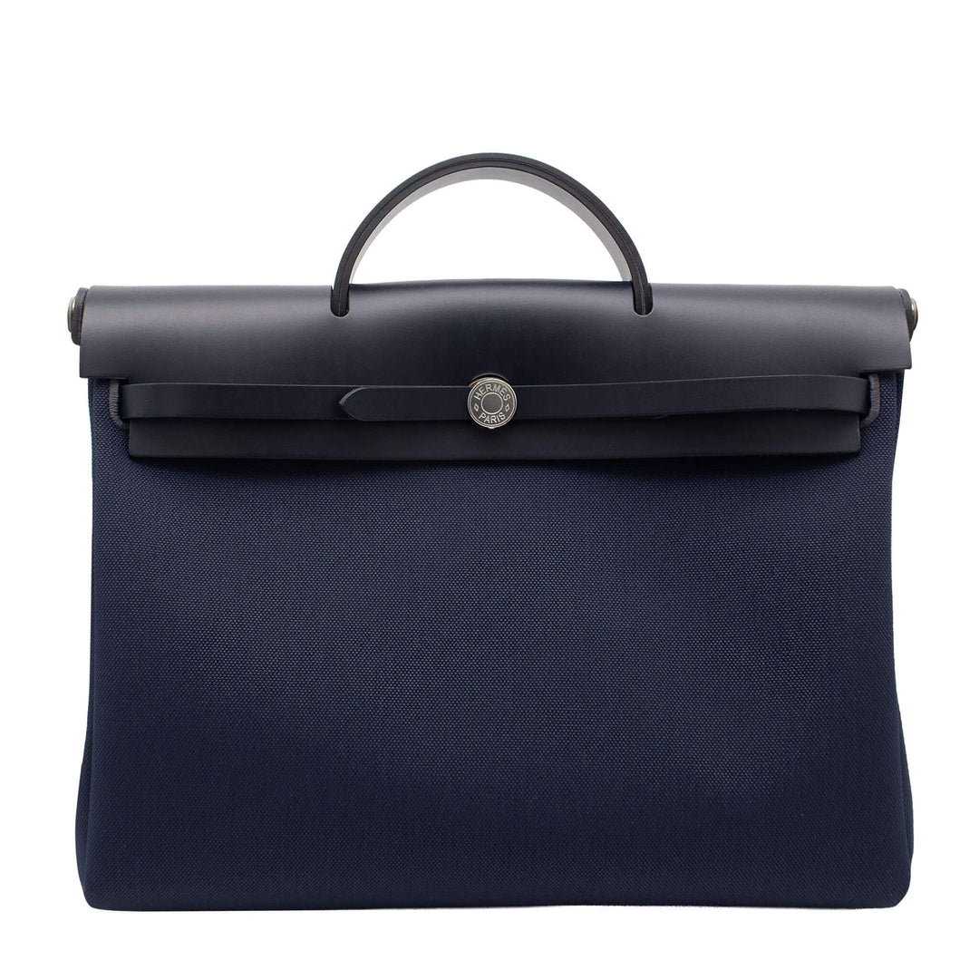HERMES エルメス エールバッグ メッセンジャー 39 ブルーマリン/ブルーインディゴ トワル/ヴァッシュハンター シルバー金具 G刻印 - GINZA CELIA