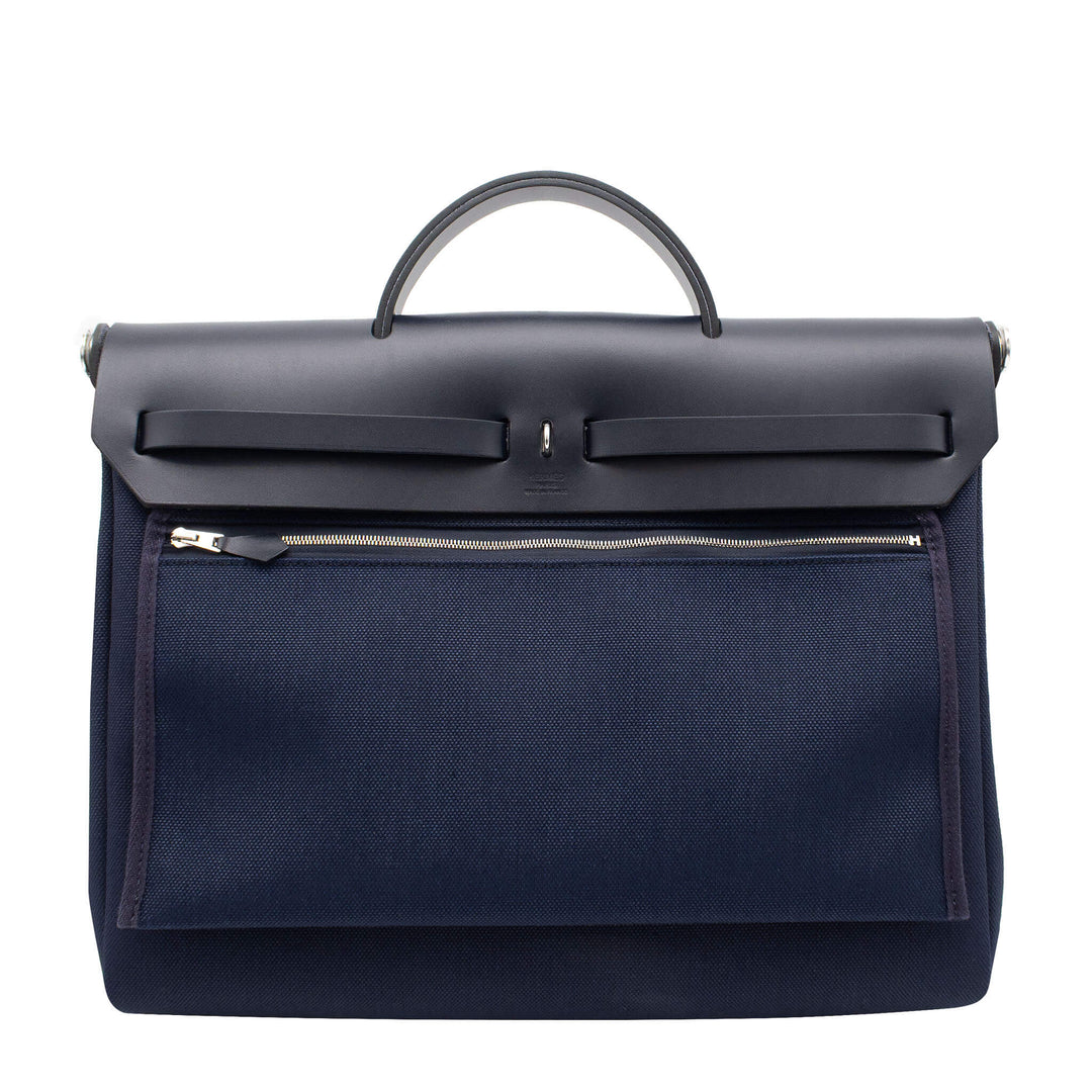 HERMES エルメス エールバッグ メッセンジャー 39 ブルーマリン/ブルーインディゴ トワル/ヴァッシュハンター シルバー金具 G刻印 - GINZA CELIA