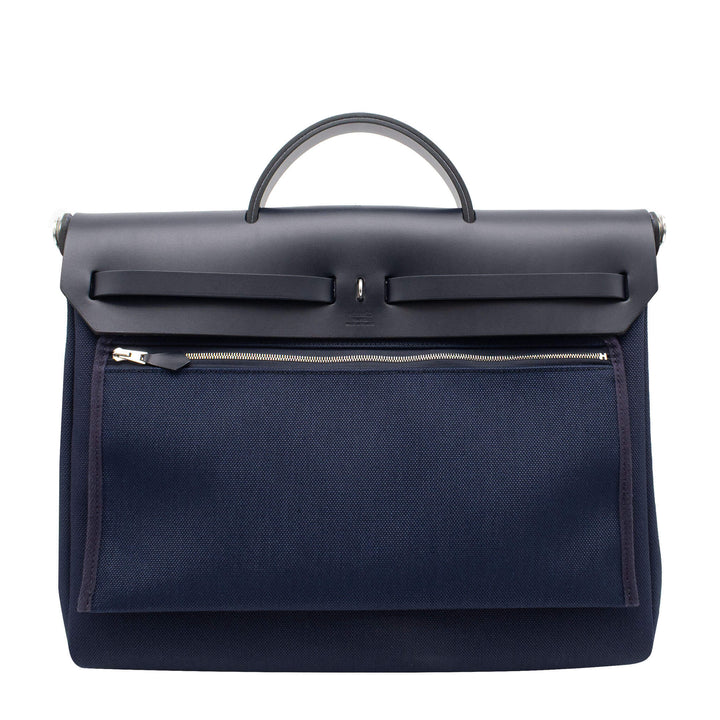HERMES エルメス エールバッグ メッセンジャー 39 ブルーマリン/ブルーインディゴ トワル/ヴァッシュハンター シルバー金具 G刻印 - GINZA CELIA