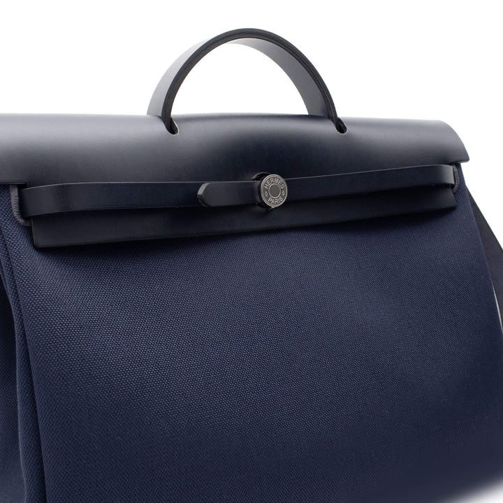 HERMES エルメス エールバッグ メッセンジャー 39 ブルーマリン/ブルーインディゴ トワル/ヴァッシュハンター シルバー金具 G刻印 - GINZA CELIA