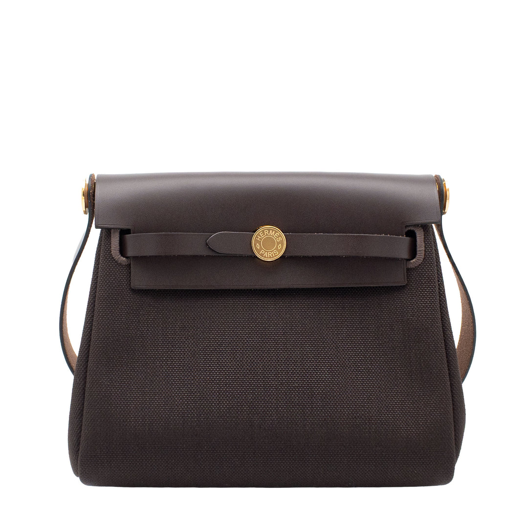 HERMES エルメス エールバッグ ジップ ミニ エベンヌ トワル/ヴァッシュハンター ゴールド金具 K刻印 - GINZA CELIA