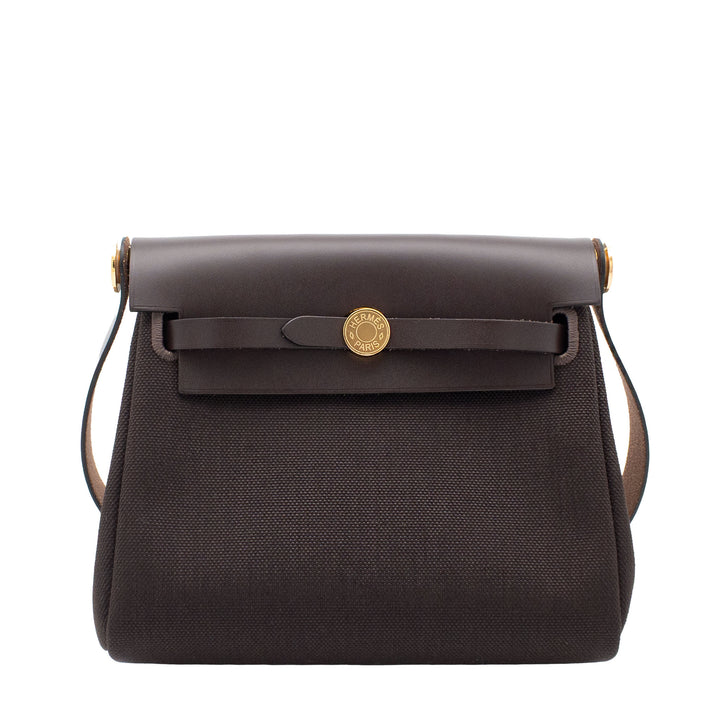 HERMES エルメス エールバッグ ジップ ミニ エベンヌ トワル/ヴァッシュハンター ゴールド金具 K刻印 - GINZA CELIA
