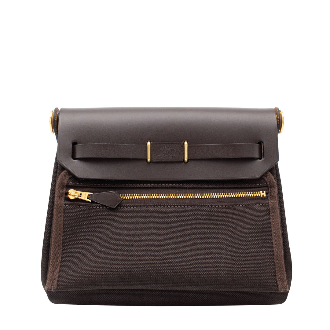HERMES エルメス エールバッグ ジップ ミニ エベンヌ トワル/ヴァッシュハンター ゴールド金具 K刻印 - GINZA CELIA