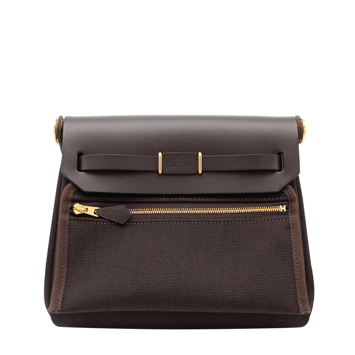 HERMES エルメス エールバッグ ジップ ミニ エベンヌ トワル/ヴァッシュハンター ゴールド金具 K刻印 - GINZA CELIA