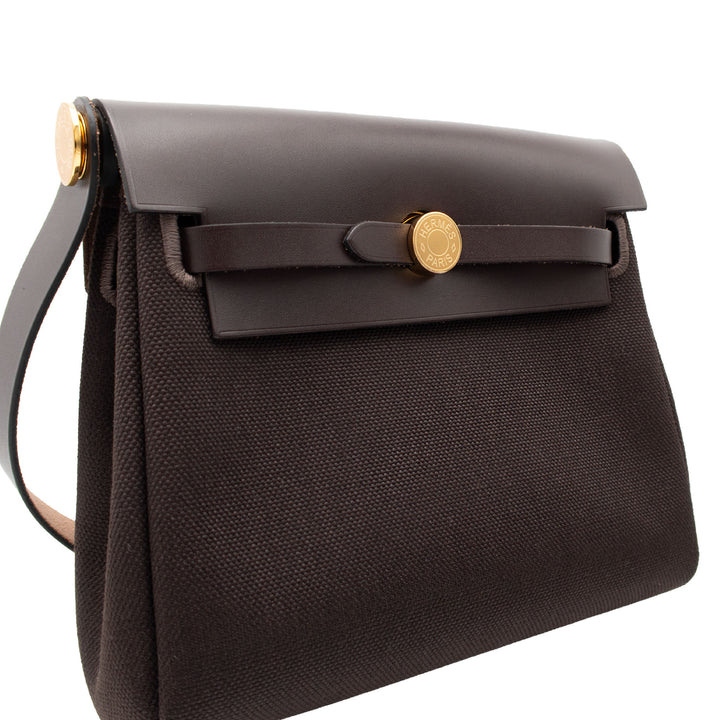 HERMES エルメス エールバッグ ジップ ミニ エベンヌ トワル/ヴァッシュハンター ゴールド金具 K刻印 - GINZA CELIA