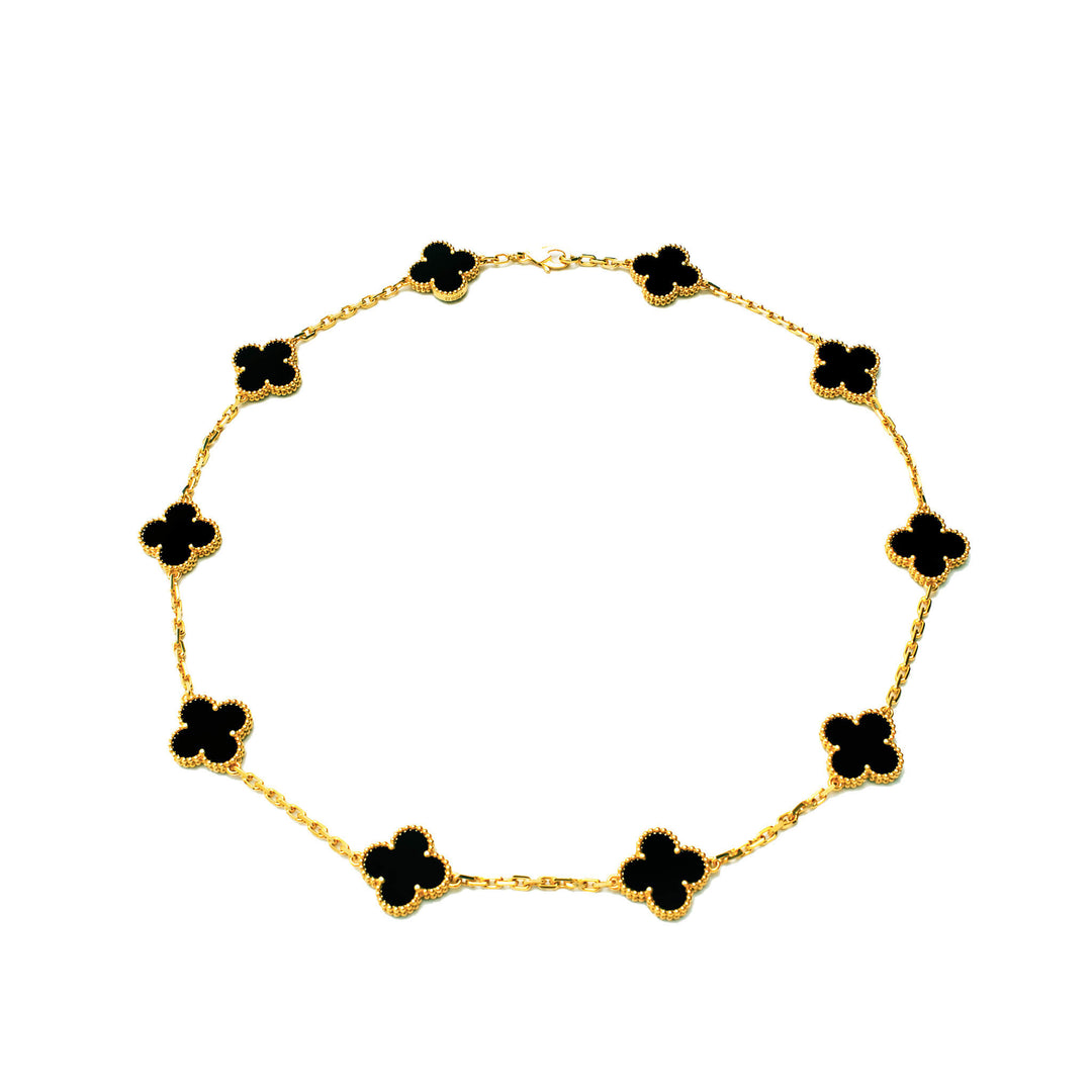 梵克雅寶 Vintage Alhambra 項鍊 10 Motifs 18K 黃金 黑瑪瑙