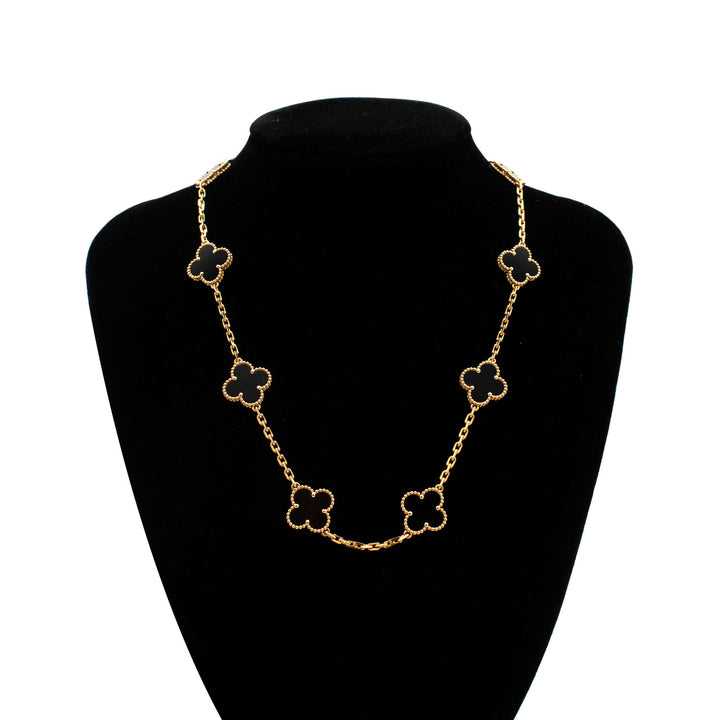 梵克雅寶 Vintage Alhambra 項鍊 10 Motifs 18K 黃金 黑瑪瑙