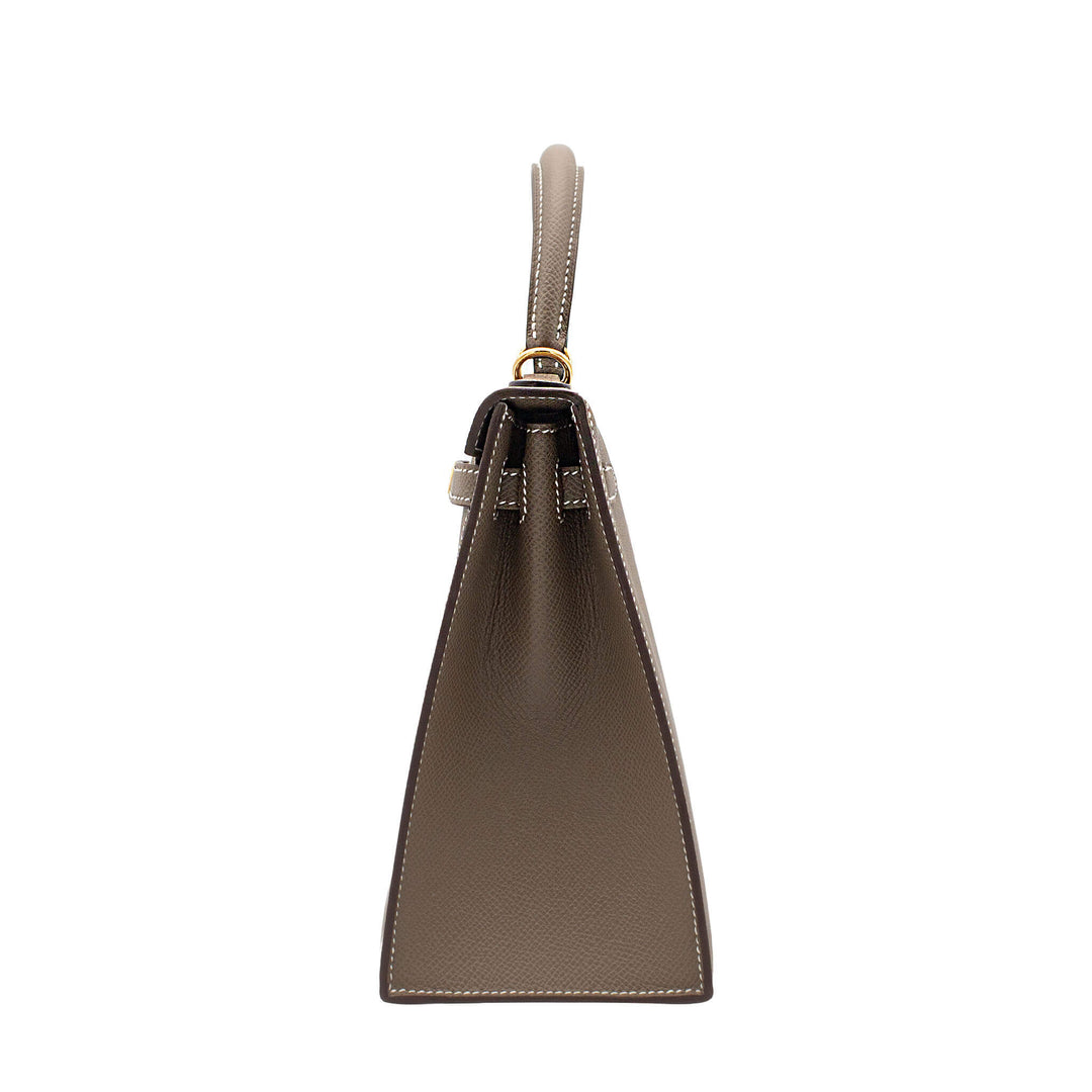 HERMÈS Kelly 25 Sellier Etoupe Epsom Gold Hardware (GHW) Stamp G