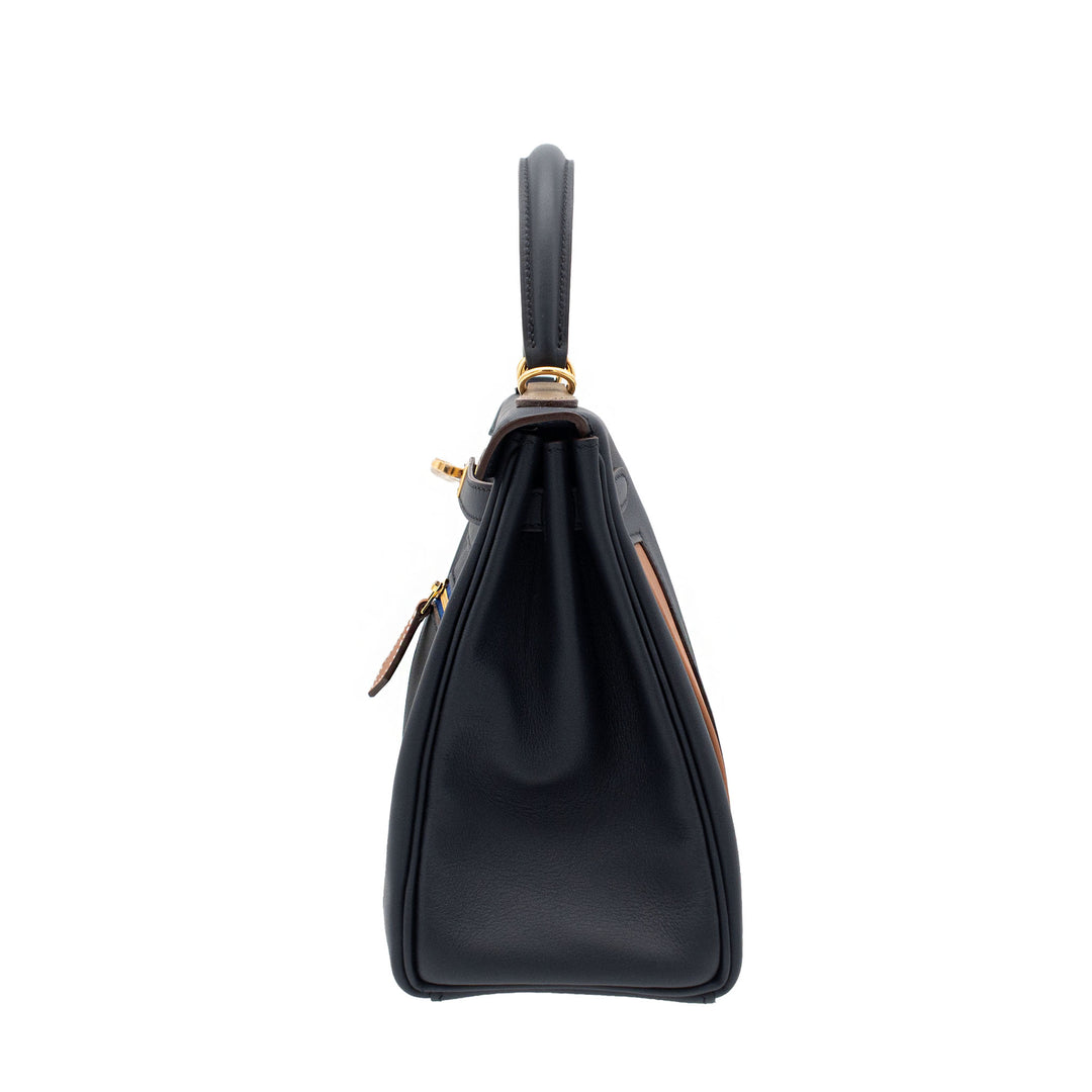 HERMÈS Kelly 25 Colormatic Bleu Nuit/Bleu Marine/Black/Etoupe/Chai/Gold Swift GHW Stamp U