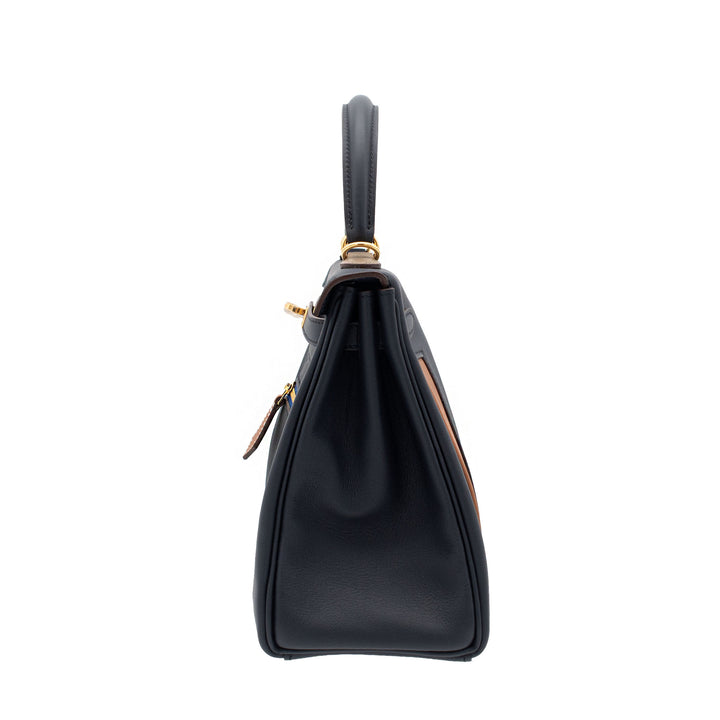 HERMÈS Kelly 25 Colormatic Bleu Nuit/Bleu Marine/Black/Etoupe/Chai/Gold Swift GHW Stamp U