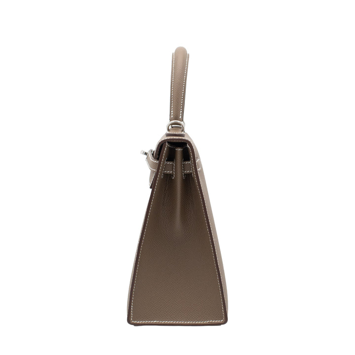 HERMÈS Kelly 25 Sellier Etoupe Epsom Palladium Hardware (PHW) Stamp G
