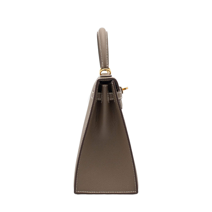 HERMÈS Kelly 25 Sellier Etoupe Epsom Gold Hardware (GHW) Stamp G