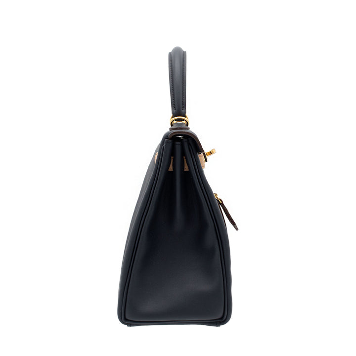 HERMÈS Kelly 25 Colormatic Bleu Nuit/Bleu Marine/Black/Etoupe/Chai/Gold Swift GHW Stamp U