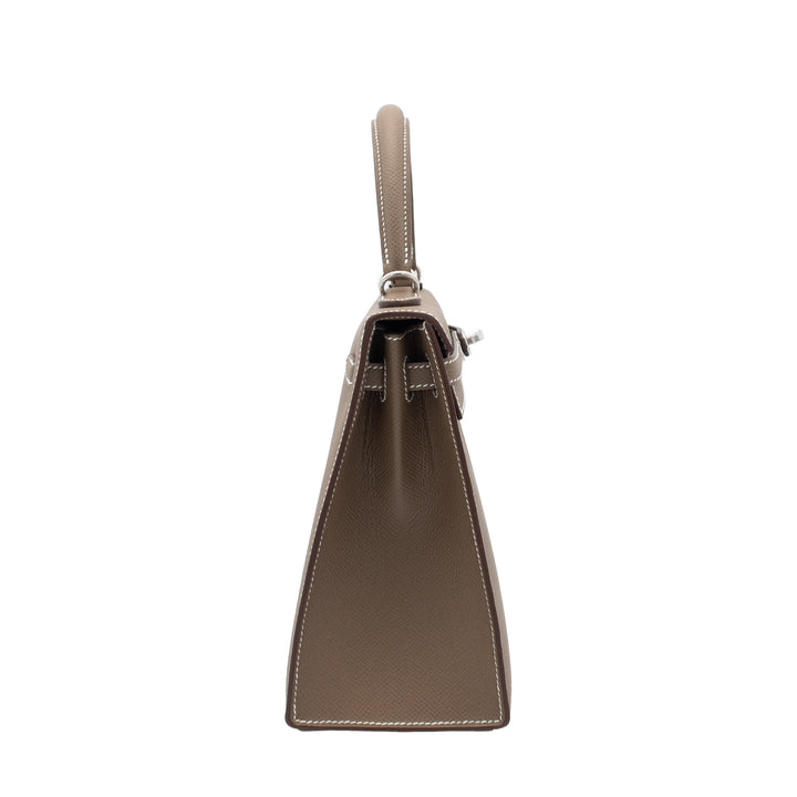 HERMÈS Kelly 25 Sellier Etoupe Epsom Palladium Hardware (PHW) Stamp G