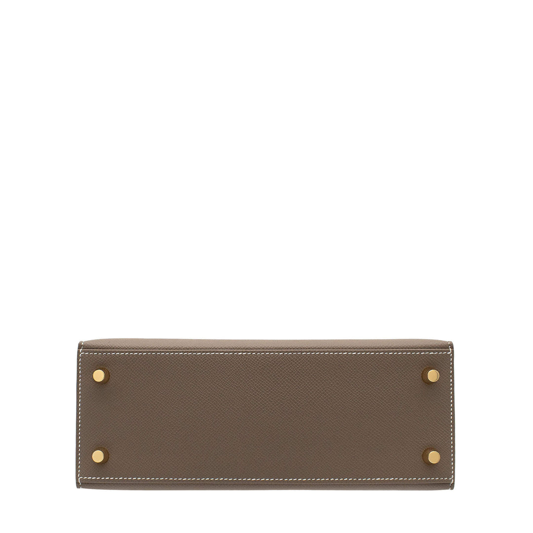 HERMÈS Kelly 25 Sellier Etoupe Epsom Gold Hardware (GHW) Stamp G