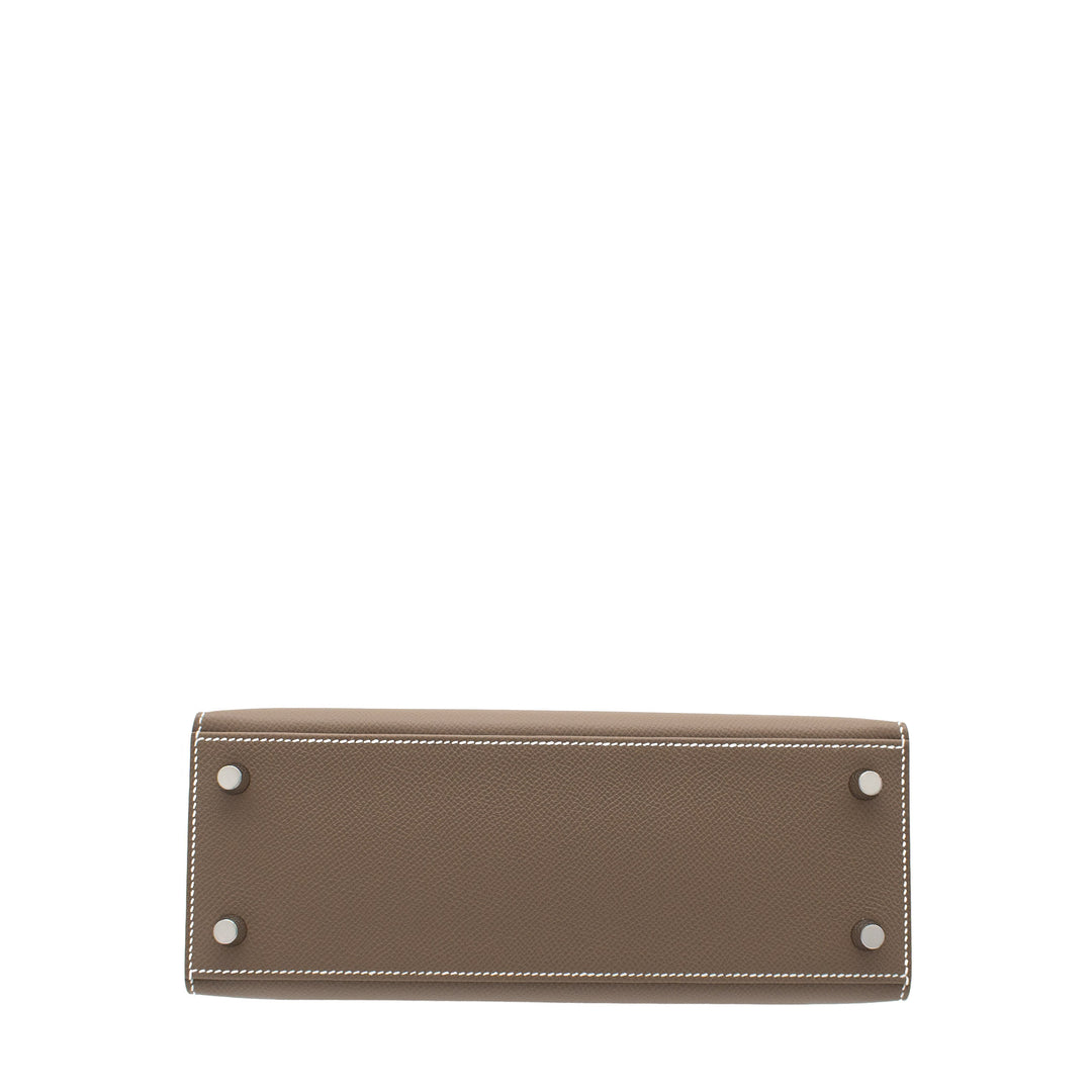 HERMÈS Kelly 25 Sellier Etoupe Epsom Palladium Hardware (PHW) Stamp G