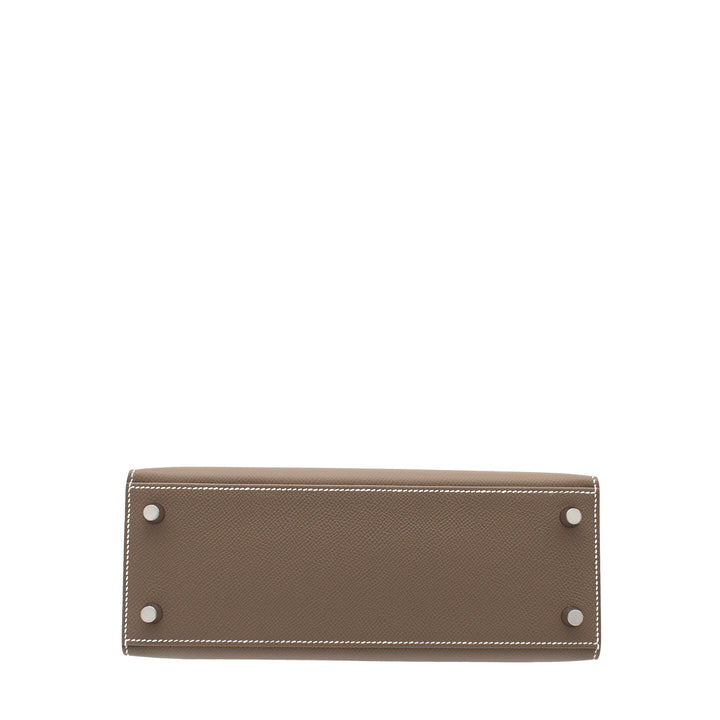 HERMÈS Kelly 25 Sellier Etoupe Epsom Palladium Hardware (PHW) Stamp G