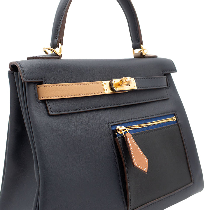HERMÈS Kelly 25 Colormatic Bleu Nuit/Bleu Marine/Black/Etoupe/Chai/Gold Swift GHW Stamp U