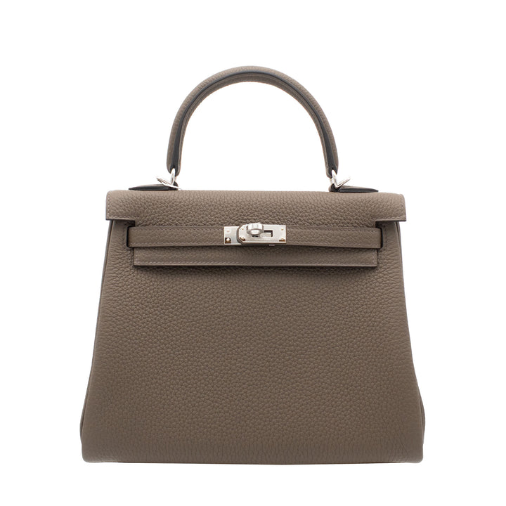 HERMÈS Kelly 25 Taupe Togo Palladium Hardware (PHW) Stamp G