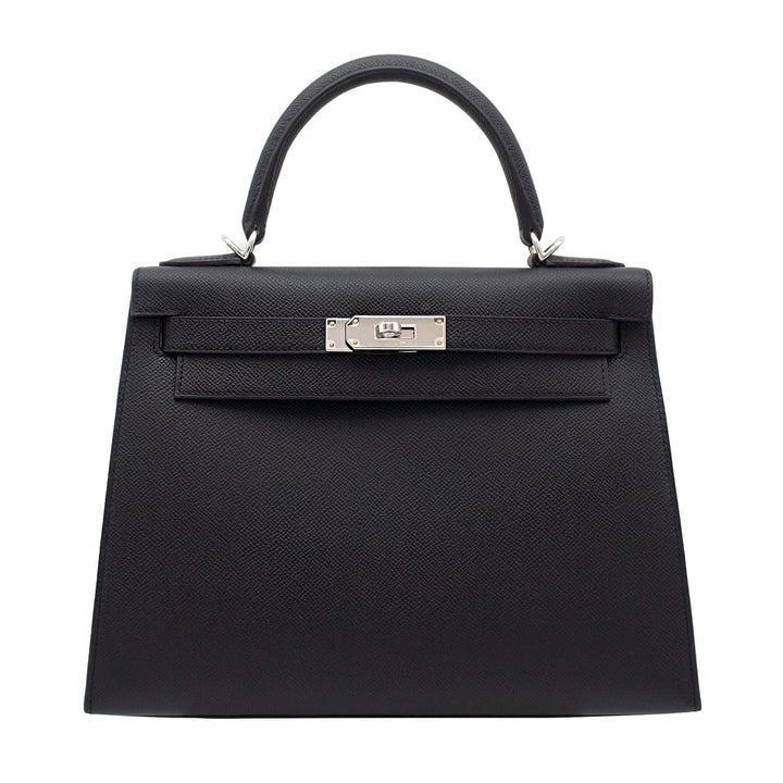 HERMÈS Kelly 28 Sellier Black Epsom Palladium Hardware (PHW) Stamp G