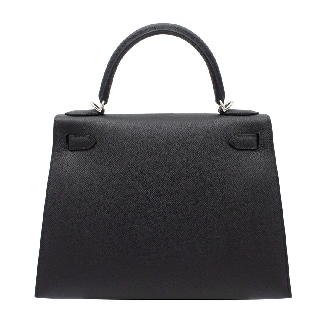 HERMÈS Kelly 28 Sellier Black Epsom Palladium Hardware (PHW) Stamp G