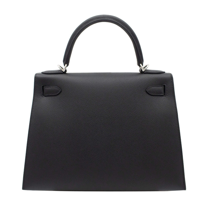 HERMÈS Kelly 28 Sellier Black Epsom Palladium Hardware (PHW) Stamp G