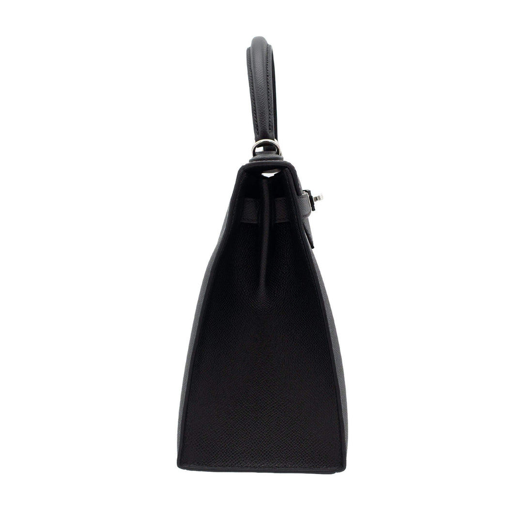 HERMÈS Kelly 28 Sellier Black Epsom Palladium Hardware (PHW) Stamp G