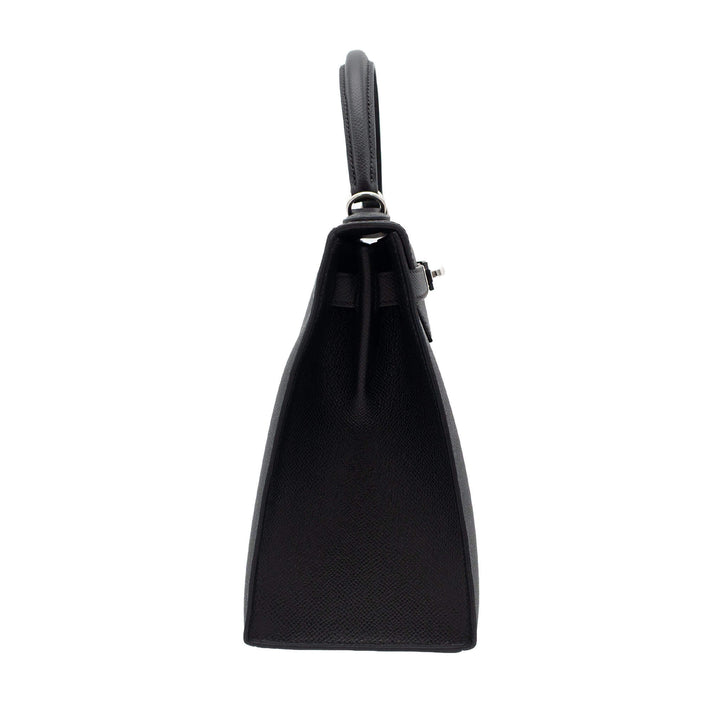 HERMÈS Kelly 28 Sellier Black Epsom Palladium Hardware (PHW) Stamp G