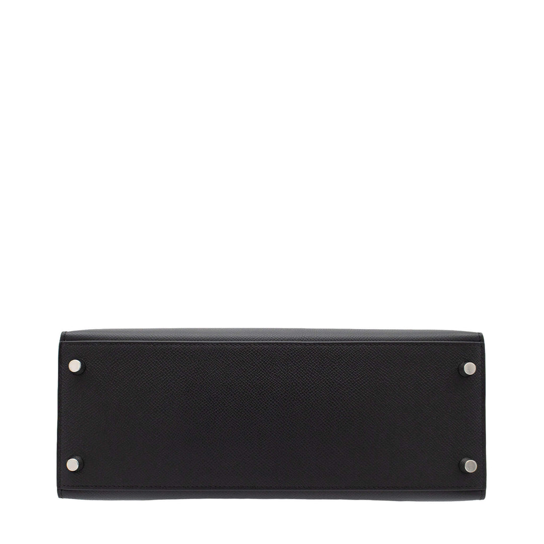 HERMÈS Kelly 28 Sellier Black Epsom Palladium Hardware (PHW) Stamp G