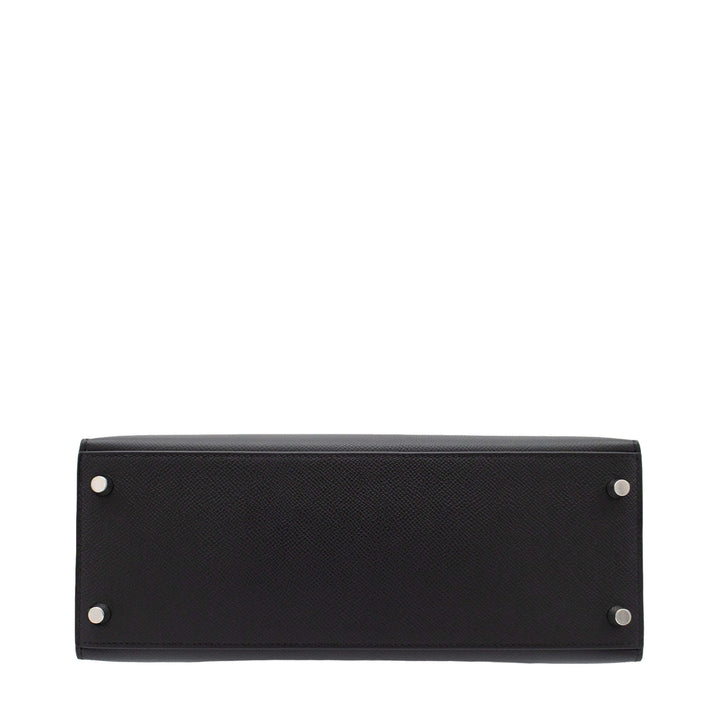 HERMÈS Kelly 28 Sellier Black Epsom Palladium Hardware (PHW) Stamp G