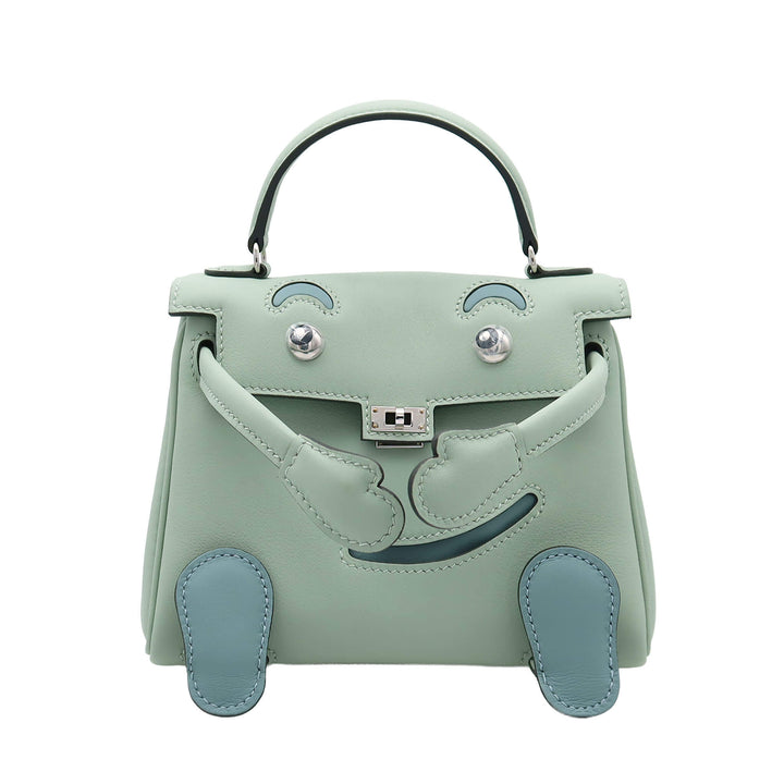 HERMÈS Kelly doll Vert d'Eau/CIEL Swift Palladium Hardware (PHW) Stamp G