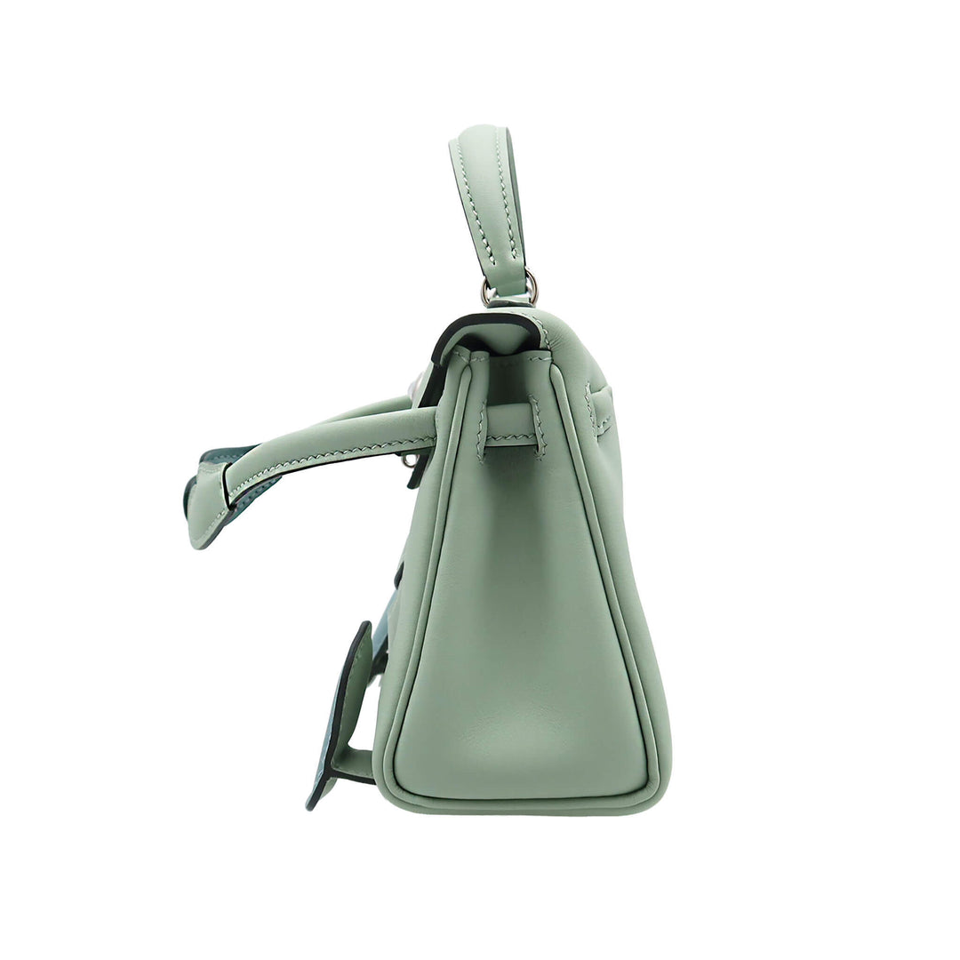 HERMÈS Kelly doll Vert d'Eau/CIEL Swift Palladium Hardware (PHW) Stamp G