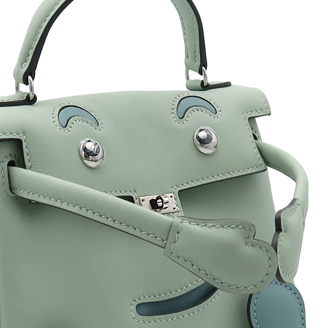 HERMÈS Kelly doll Vert d'Eau/CIEL Swift Palladium Hardware (PHW) Stamp G
