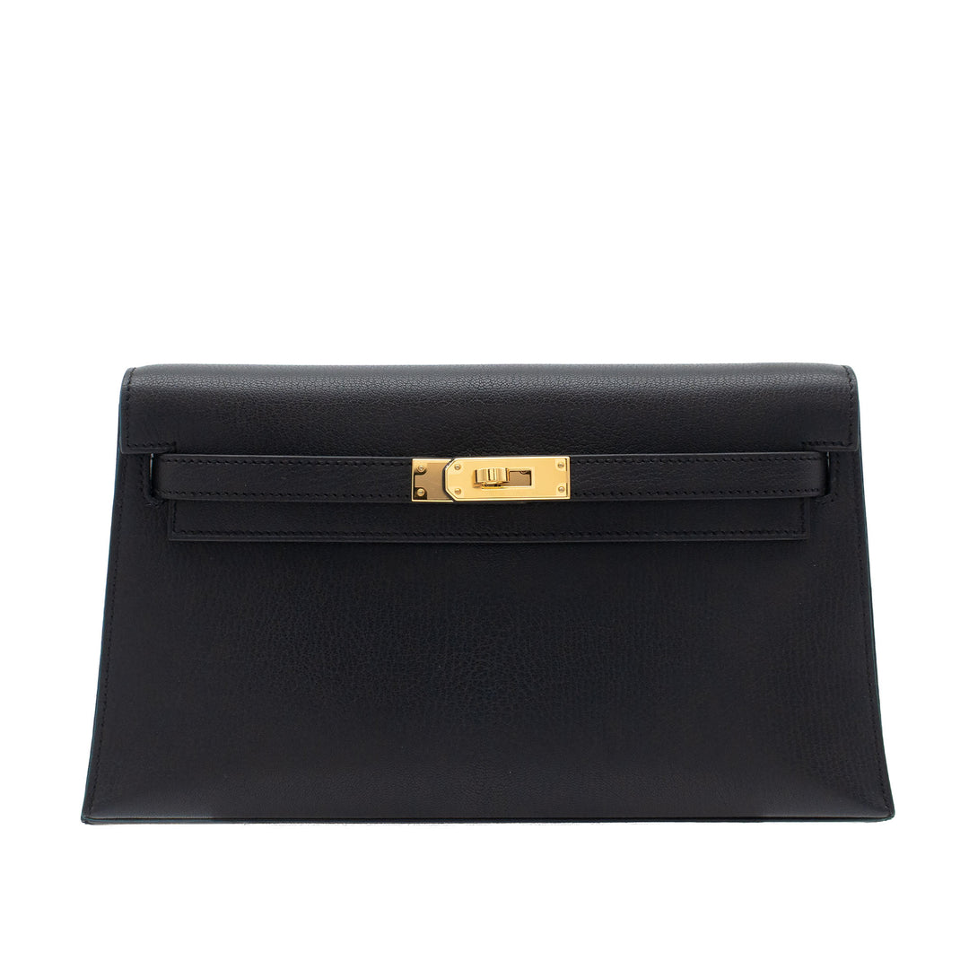 HERMES Kelly Elan Black Chevre Mysore Gold Hardware (GHW) stempel B