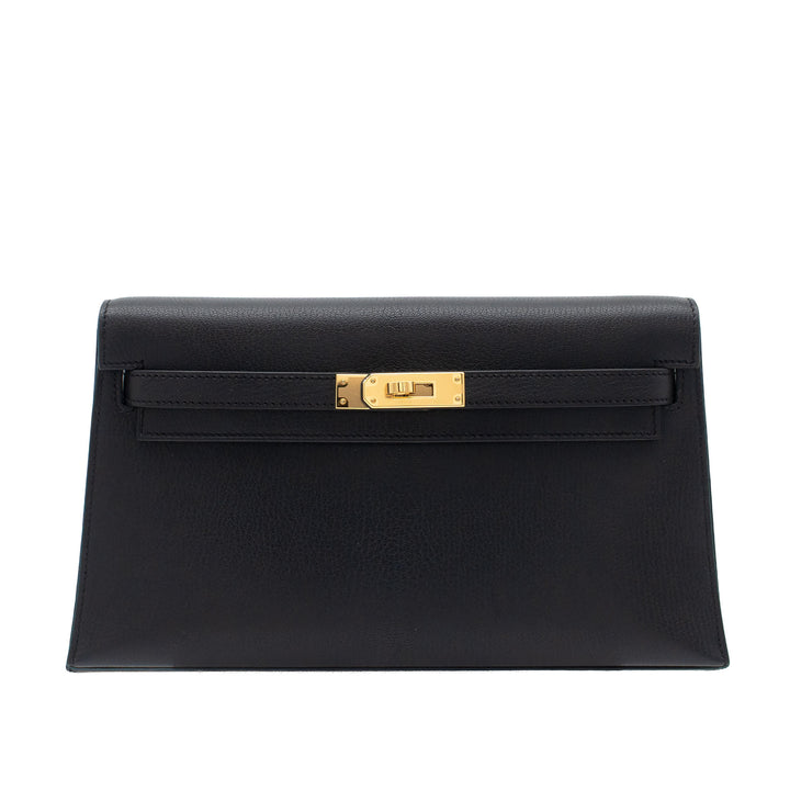 HERMES Kelly Elan Black Chevre Mysore Gold Hardware (GHW) stempel B