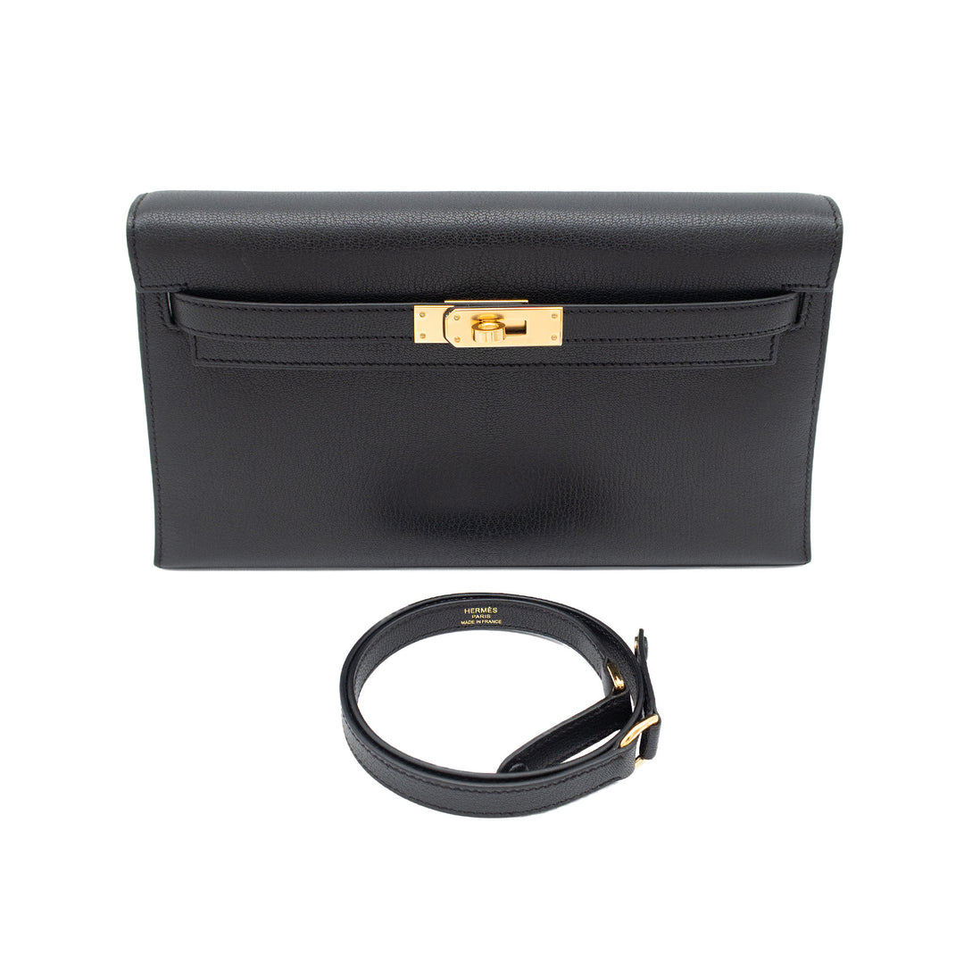 HERMES Kelly Elan Black Chevre Mysore Gold Hardware (GHW) stempel B