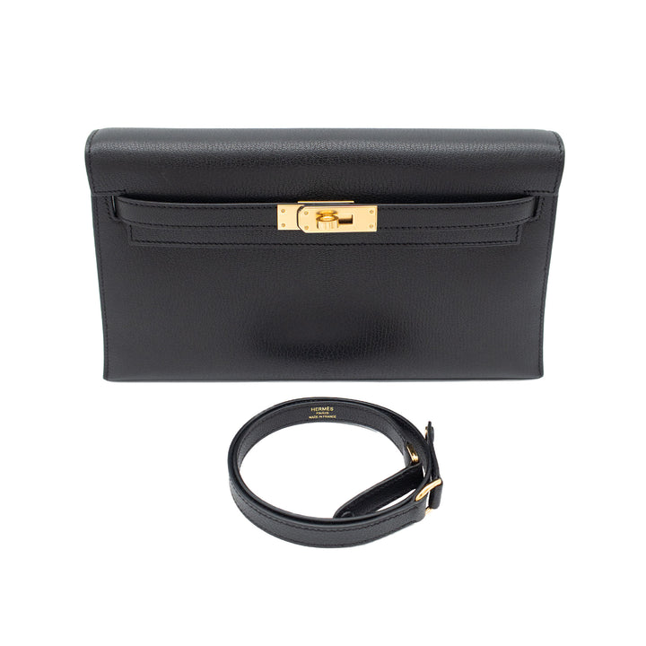 HERMES Kelly Elan Black Chevre Mysore Gold Hardware (GHW) stempel B