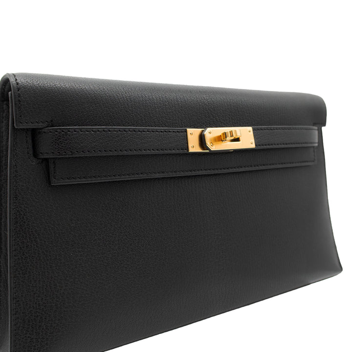 HERMES Kelly Elan Black Chevre Mysore Gold Hardware (GHW) stempel B