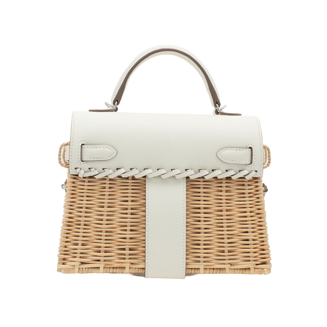 HERMÈS Kelly Picnic Mini Naturel/Mushroom Wicker/Swift Palladium Hardware (PHW) Stamp B