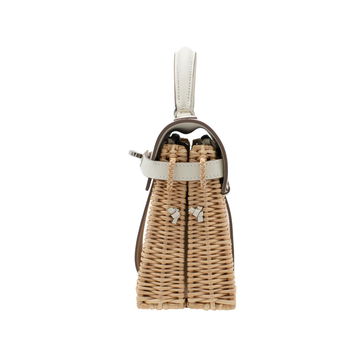 HERMÈS Kelly Picnic Mini Naturel/Mushroom Wicker/Swift Palladium Hardware (PHW) Stamp B