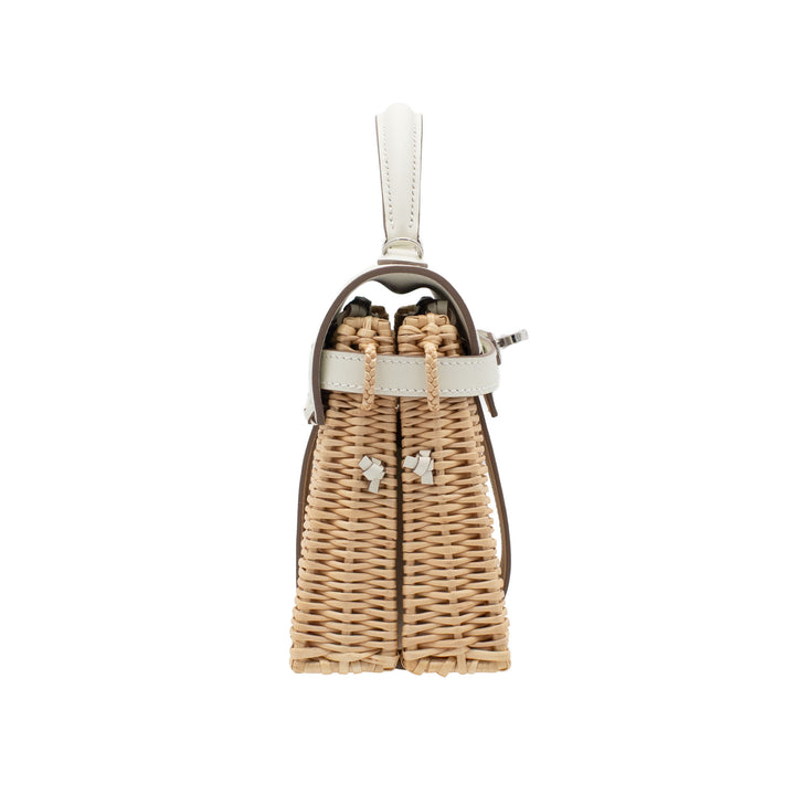 HERMÈS Kelly Picnic Mini Naturel/Mushroom Wicker/Swift Palladium Hardware (PHW) Stamp B
