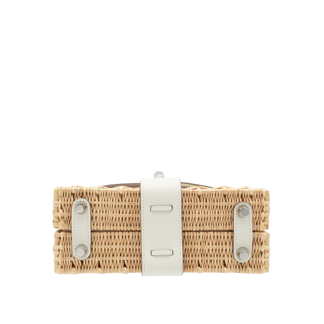 HERMÈS Kelly Picnic Mini Naturel/Mushroom Wicker/Swift Palladium Hardware (PHW) Stamp B
