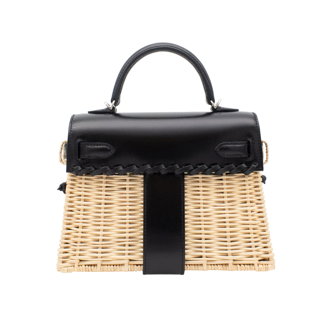 HERMÈS Kelly Picnic Mini Natural/Black Wicker/Box Calf PHW Stamp K
