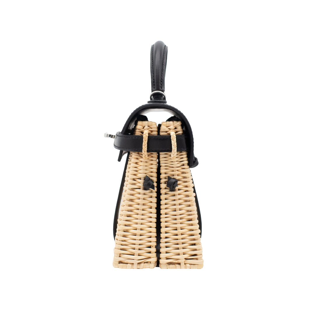 HERMÈS Kelly Picnic Mini Natural/Black Wicker/Box Calf PHW Stamp K