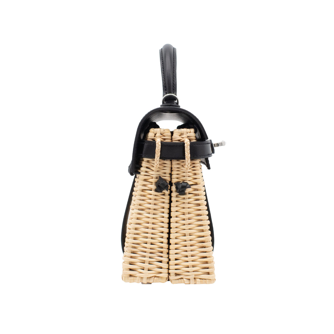 HERMÈS Kelly Picnic Mini Natural/Black Wicker/Box Calf PHW Stamp K